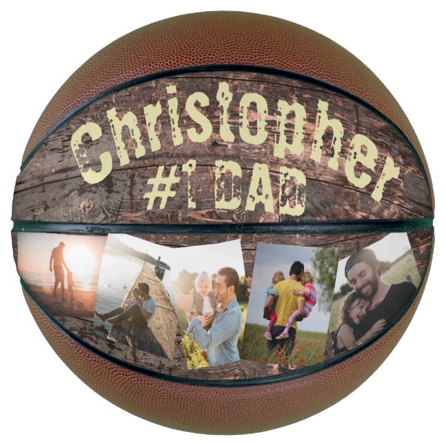Gift for Dad Wood Effect #1 Dad Basketball (Front)