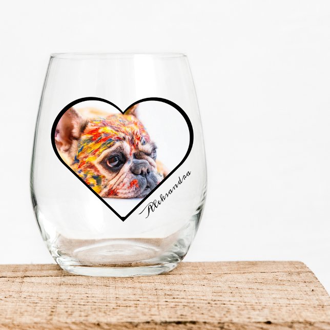 Gift For Dog-Loving Mum Dad Photo Name Stemless Wine Glass (Creator Uploaded)