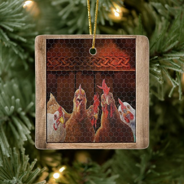 Gift For farmer Chicken Rooster Hen Coop Xmas Farm Ceramic Ornament (Tree)