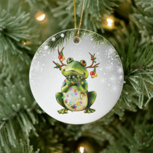 Gift For Frog Lover Flowers Green cottagecore Ceramic Tree Decoration
