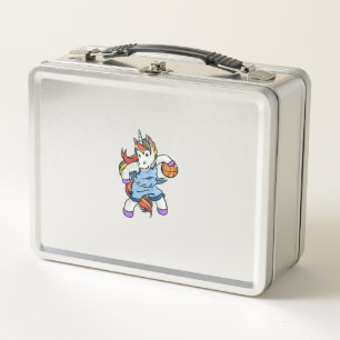Gift for Girl Basketball Player BBaller Unicorn Ba Metal Lunch Box