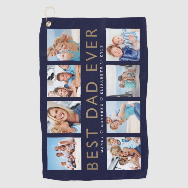 Gift for Golf Dad | Best Dad Ever Photo Collage Golf Towel (Front)