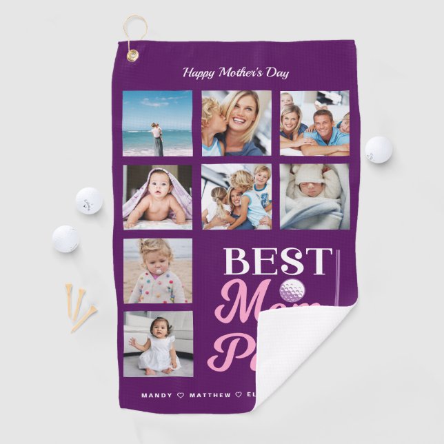 Gift for Golf Mum | Best Mum By Par Photo Collage Golf Towel (InSitu)