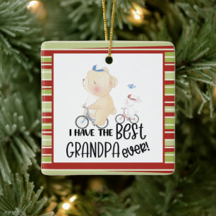 Gift for Grandchild Bear & Rabbit Best Grandpa Ceramic Ornament