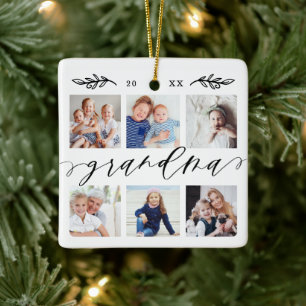Gift for Grandma   Grandchildren Photo Collage Ceramic Ornament