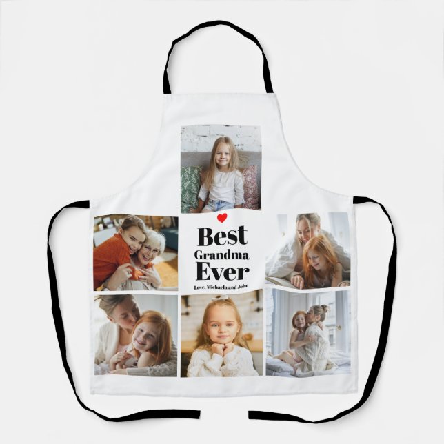 Gift for Grandma Heart 6 Photo Collage Apron (Front)