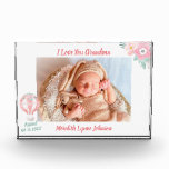 Gift for Grandma Newborn Grandchild     Photo Block<br><div class="desc">Hello Grandma Grandpa photo block-- welcomes the newborn baby girl and with important data -- their name and date of birth -- along with a priceless photo. Talk about a keepsake! Yes, easily change to Hello Mum or Dad -- the baby has arrived. Any design changes (you'd rather not include...</div>