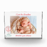 Gift for Grandma Newborn Grandchild    Photo Block<br><div class="desc">Hello Grandma Grandpa photo block-- welcomes the newborn baby girl and with important data -- their name and date of birth -- along with a priceless photo. Talk about a keepsake! Yes, easily change to Hello Mum or Dad -- the baby has arrived. Any design changes (you'd rather not include...</div>