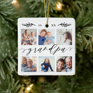 Gift for Grandpa Grandchildren Photo Collage Ceramic Ornament