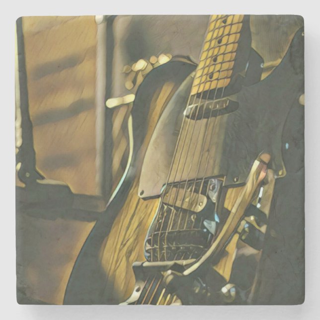 Gift for guitarist boyfriend stone coaster (Front)