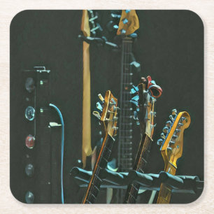 Gift for guitarist friend square paper coaster