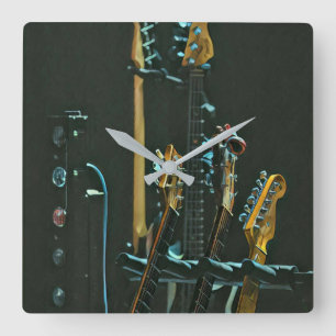 Gift for guitarist friend square wall clock