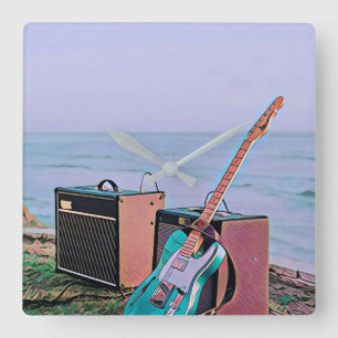 Gift for guitarist friend square wall clock