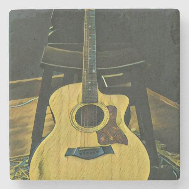 Gift for guitarist friend stone coaster (Front)