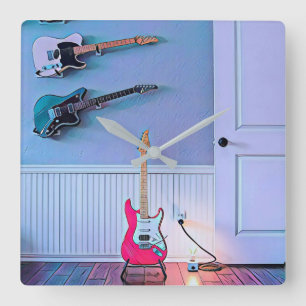 Gift for guitarist husband square wall clock