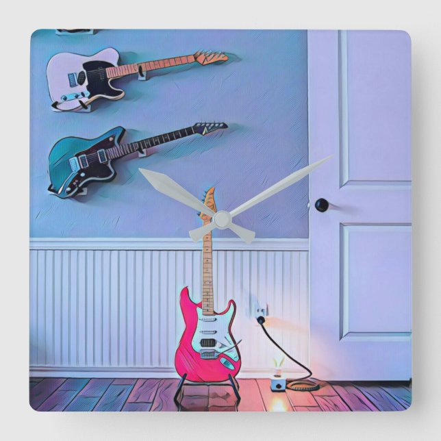 Gift for guitarist husband square wall clock (Front)