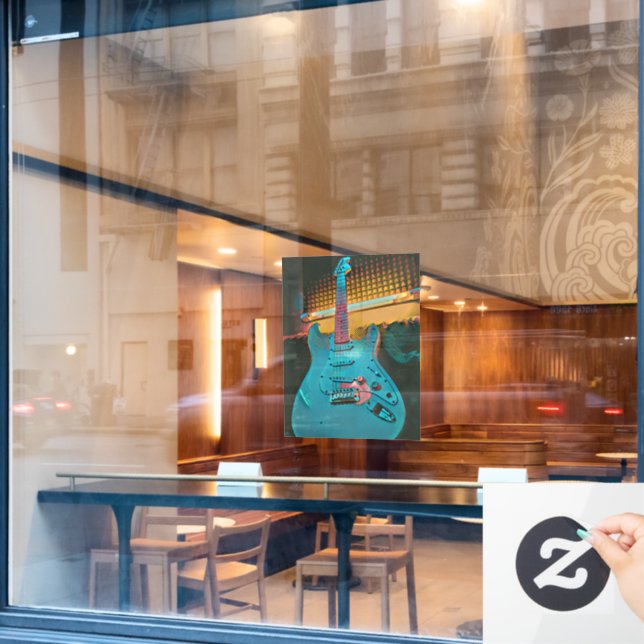 Gift for guitarist husband window cling (Cafe Window)