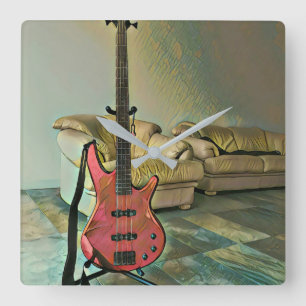 Gift for guitarists square wall clock