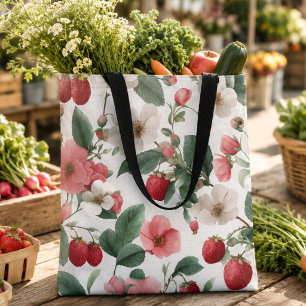 Gift for Her Cottagecore Strawberry Floral Tote Bag