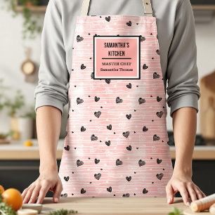 Gift for Her Pink Black Heart Love Valentine Apron