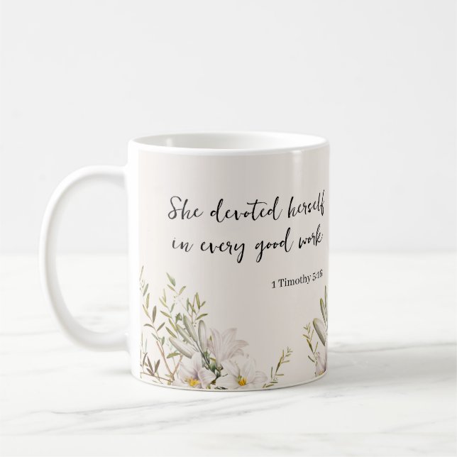 Gift for JW elder wife Personalised 1 Timothy 5:16 Coffee Mug (Left)