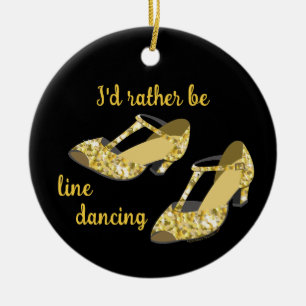 Gift for Line Dancer Rather Be Dancing Gold Shoes Ceramic Tree Decoration