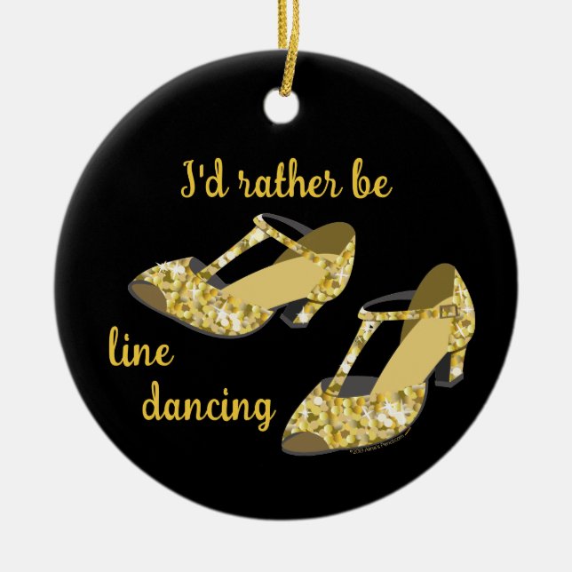 Gift for Line Dancer Rather Be Dancing Gold Shoes Ceramic Tree Decoration (Front)