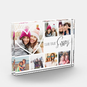 Gift For Little Sister 7 Photo Collage Heart BFFs Block