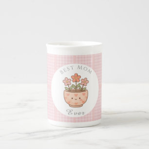 Gift For Mum,Best Mum Ever,Pink Chequered Bone China Mug