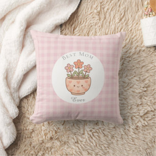 Gift For Mum,Best Mum Ever,Pink Chequered Cushion