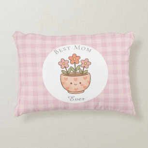 Gift For Mum,Best Mum Ever,Pink Chequered Decorative Cushion
