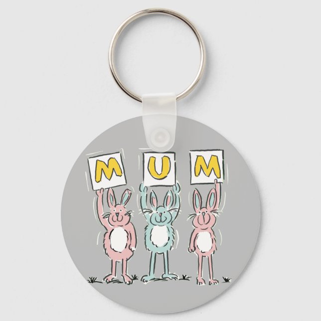 Gift for Mum Fun Rabbits Design Key Ring (Front)