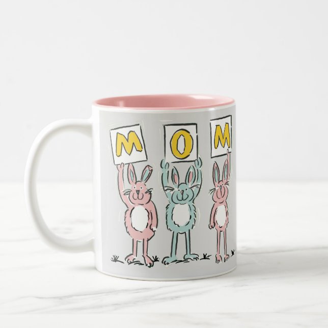 Gift for Mum Fun Rabbits Design Two-Tone Coffee Mug (Left)