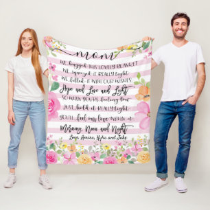 Gift for Mum, Grandma Gift, Custom Floral Fleece Blanket