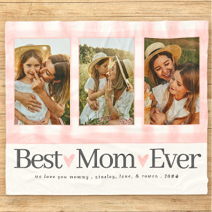 Gift for Mum Mothers Day Photo Best Mum Gingham Fleece Blanket