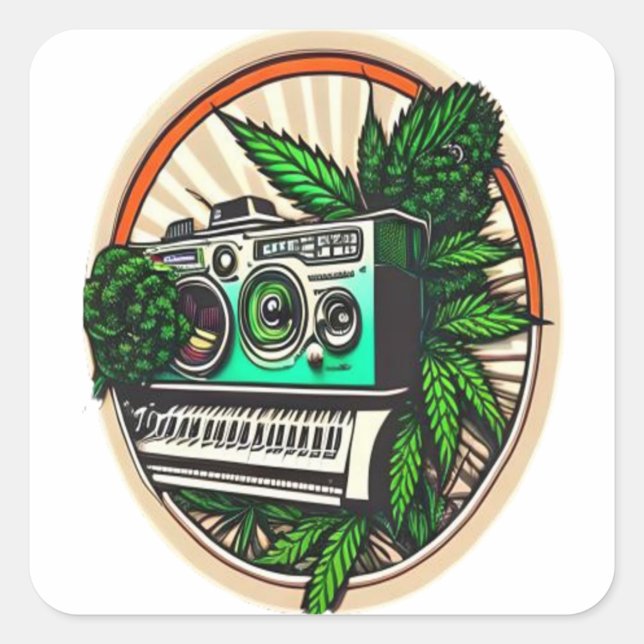 gift for music&weed lovers square sticker (Front)