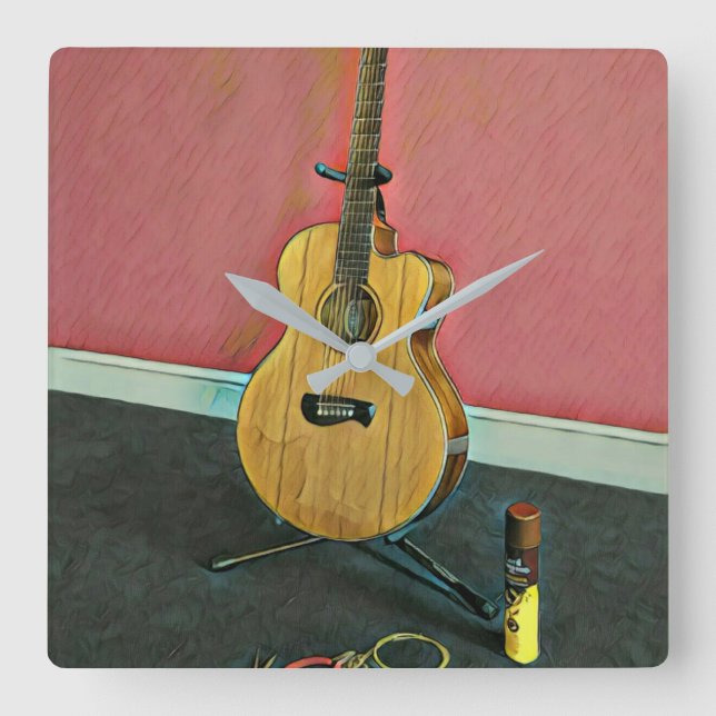 Gift for musician guitarist square wall clock (Front)