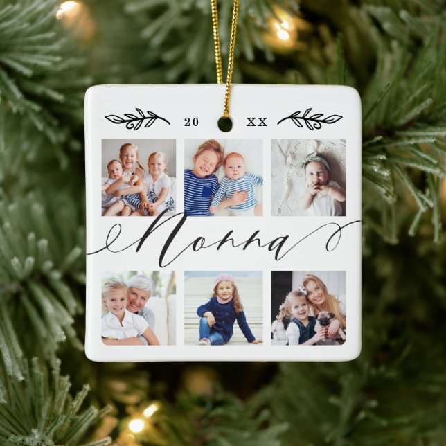 Gift for Nonna | Grandchildren Photo Collage Ceramic Ornament (Tree)