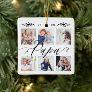 Gift for Papa Grandchildren Photo Collage Ceramic Ornament