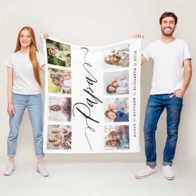 Gift for Papa | Grandchildren Photo Collage Fleece Blanket (In Situ)