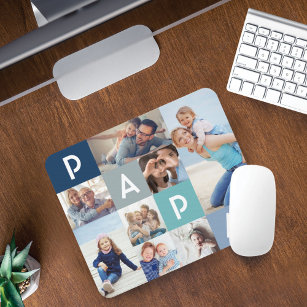 Gift For Papa   Papa Modern Multiple Photo Grid Mouse Mat
