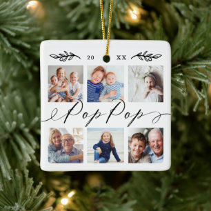 Gift for Pop Pop Grandchildren Photo Collage Ceramic Ornament