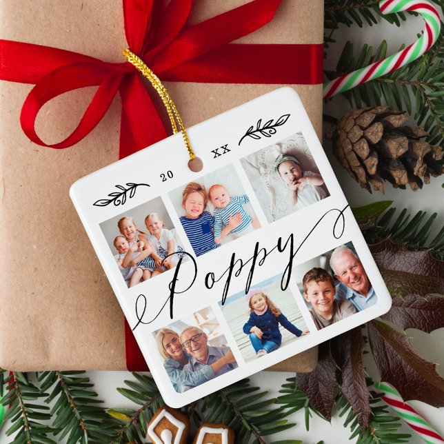 Gift for Poppy | Grandchildren Photo Collage Ceramic Ornament (Gift for Poppy | Grandchildren Photo Collage Ceramic Ornament)