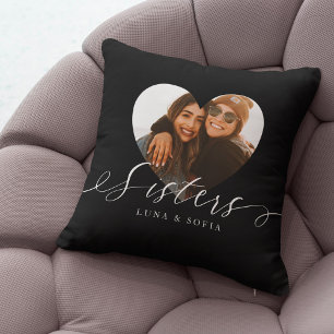 Gift For Sisters Heart Photo Sisters Script Cushion