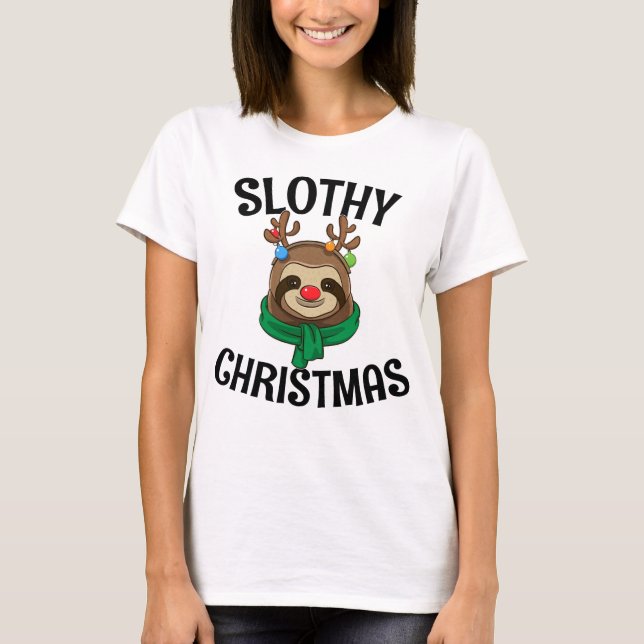 Gift For Sloth Lovers Slothy Christmas T-Shirt (Front)