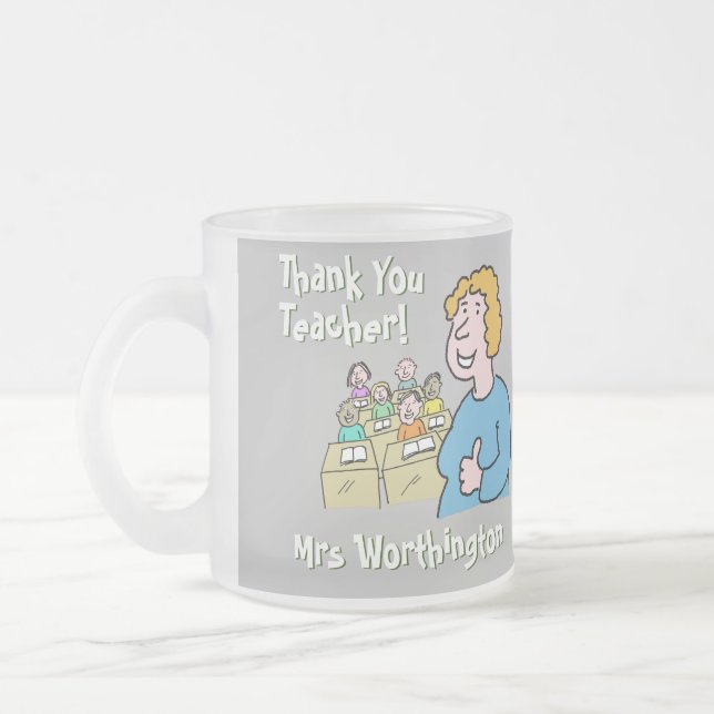 Gift for Teacher. Thank You to a Female Teacher Frosted Glass Coffee Mug (Left)