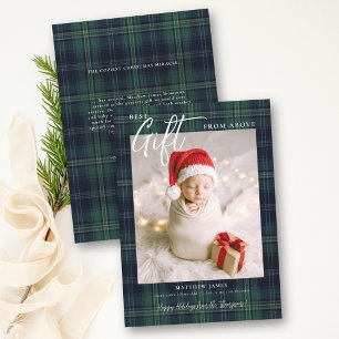 Gift from Above Green Plaid Modern Baby Christmas Holiday Card