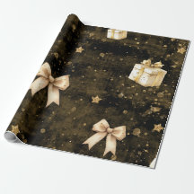 Gift gold glitter sparkles stars wrapping paper