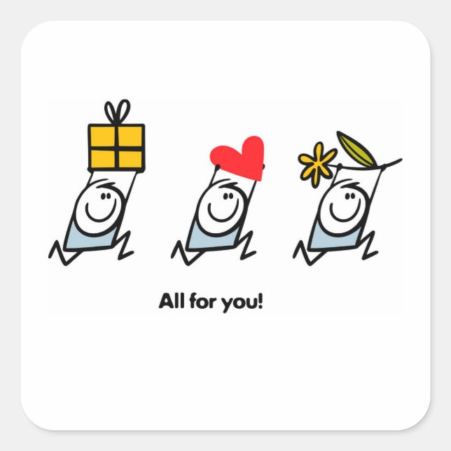 Gift, heart and flower square sticker (Front)