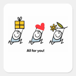 Gift, heart and flower square sticker